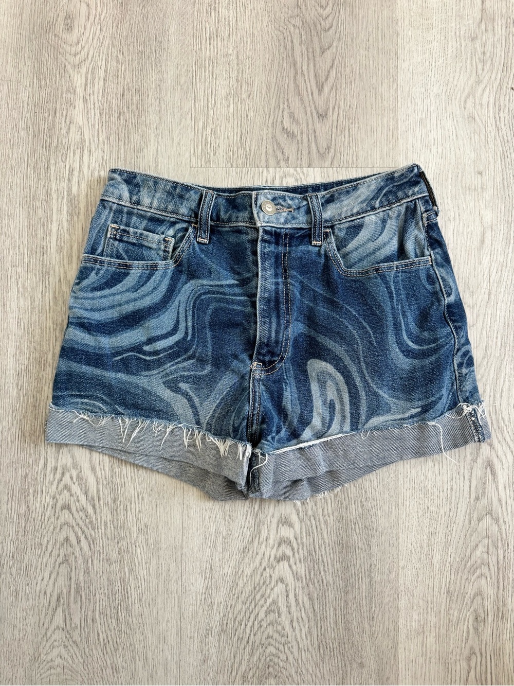 Hollister Blue Swirl Denim Shorts with Rolled Hem